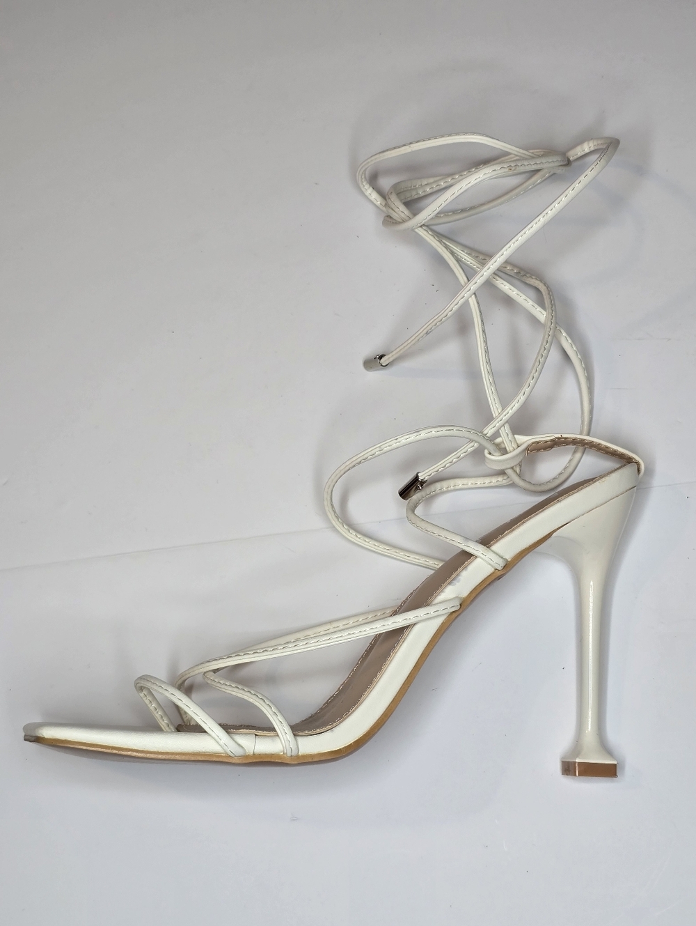 MIXX Shuz White Lace-Up Heels Strappy Square Toe Stiletto Sandals Womens 9 Nelly